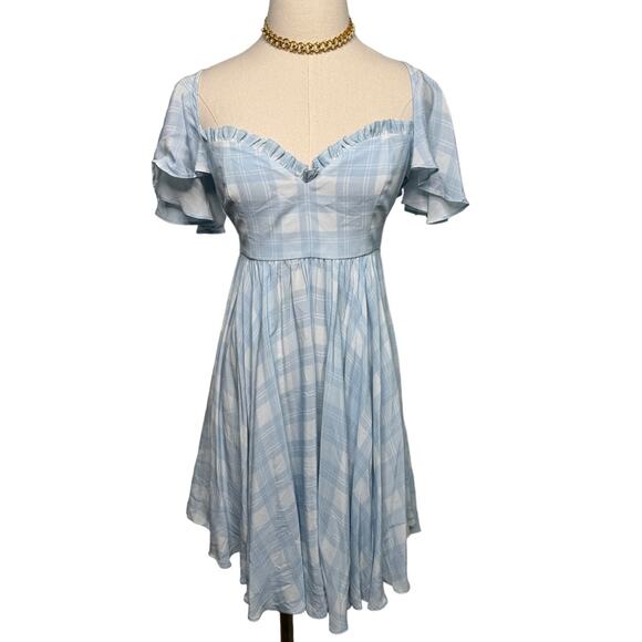 Maison Amory Sugarmilk Mini sweetheart dress dream sea blue plaid size small S - Picture 6 of 6